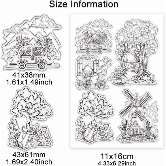 Street Scene Clear Stamps 5pcs RusticStyle Rubber Stamp Set Spring Swing Tent Silicone Clear Stamps Reusable Transparent Stamps for Card Making Journaling Album Photo Decoration