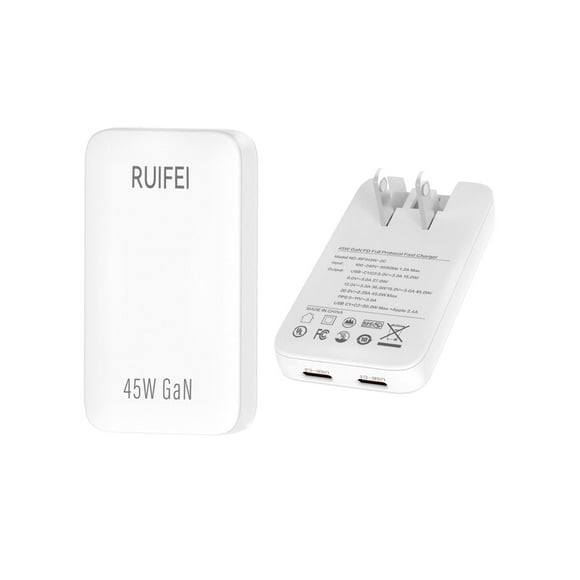 Cargador de pared RUIFEI 45W USB C PPS GaN 2 puertos para Android