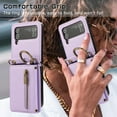 thumbnail image 5 of ELEHOLD Case for Samsung Galaxy Z Flip 4, Zipper Leather Wallet Crossbody Case with Detachable Ring Kickstand & Card Slots,Purple, 5 of 11