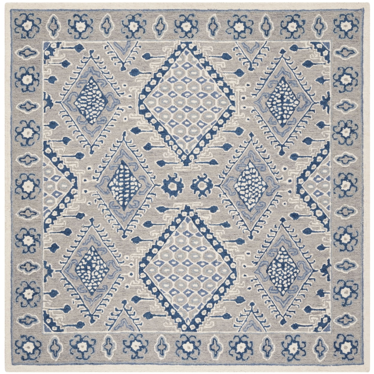 SAFAVIEH Micro-Loop Jolene Geometric Wool Area Rug, Light Grey/Blue, 8' x 10'