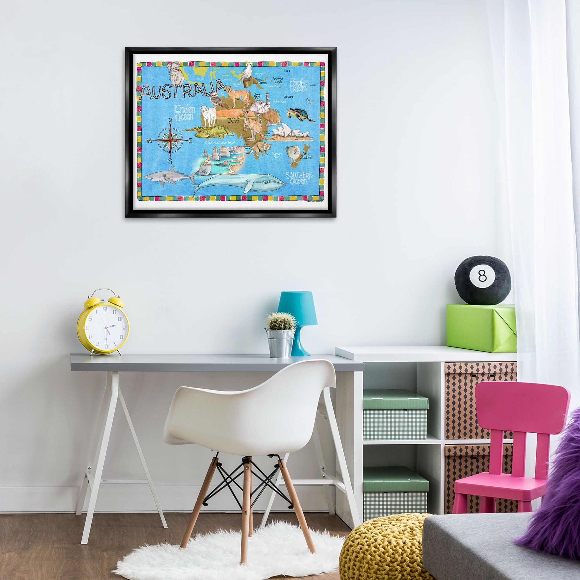 Stupell Industries Australia Animal Map Town & City Painting Black Floater Framed Art Print Wall Art, 31 x 25