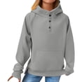 thumbnail image 6 of Lenago Womens Hoodies Winter Long Sleeve Button Collar Drawstring Pullover Tops Sweatshirt, 6 of 8