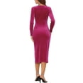 thumbnail image 3 of INSPIRE CHIC Women's Velvet Dress V Neck Long Sleeves Ruched Split Midi Party Dresses S Hot Pink, 3 of 6