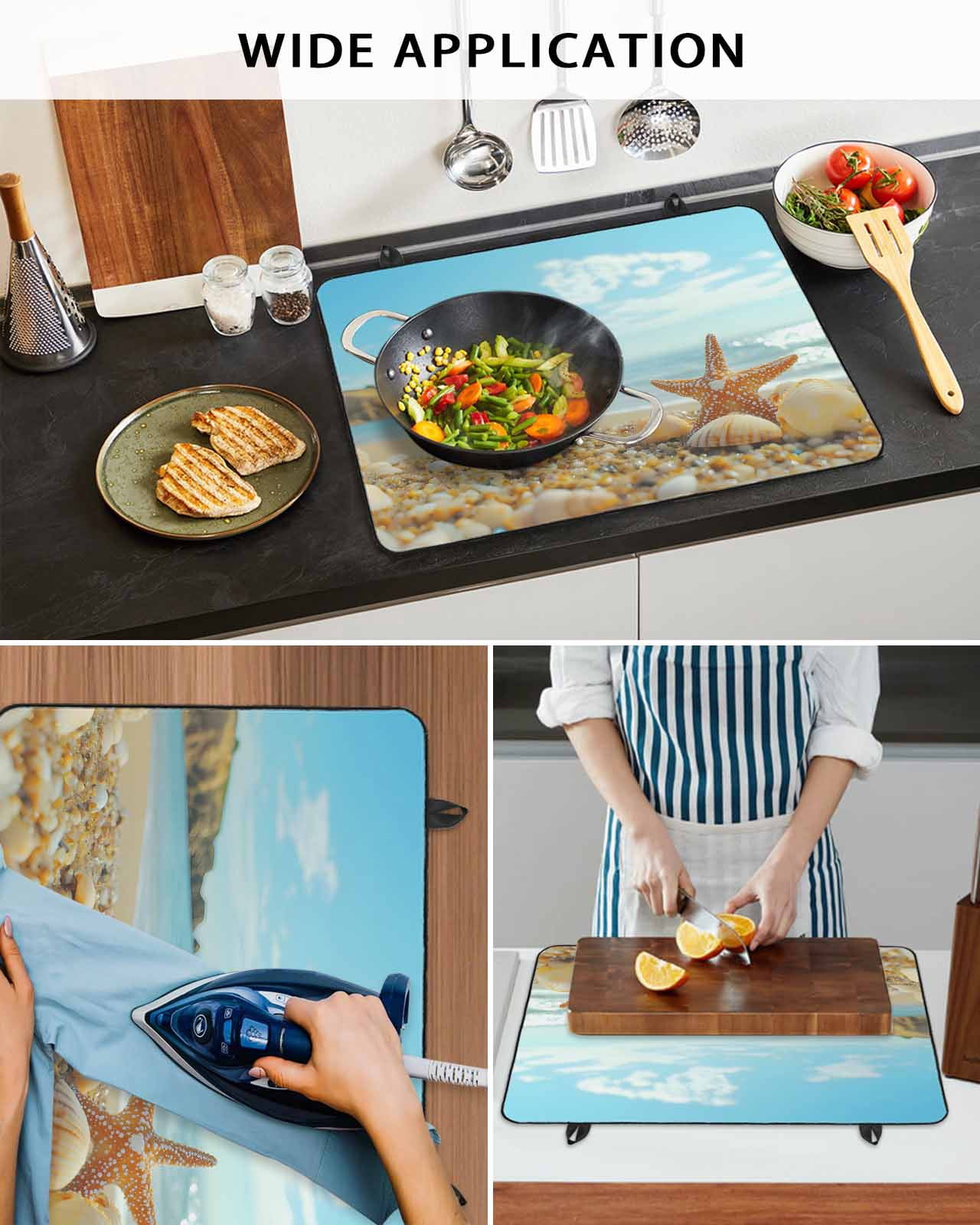nqOlkjepod Large Induction Cooktop Protector Mat 24"x21", Coastal Starfish Stove Top Covers for Electric Stove, Modern Ocean Beach Conch Seashells Stove Burner Cover Mats, Glass Top Stove Cover