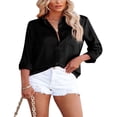 thumbnail image 3 of Women Button Down Satin Shirts  Long Sleeve Lapel Solid Color Relaxed Fit Office Work Blouse, 3 of 4