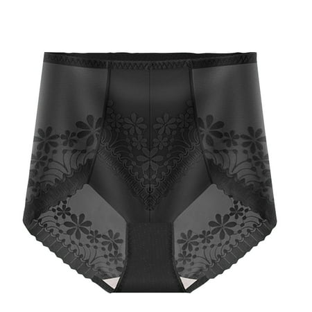 Mnyycxen Women High Waist Shapewear Panties Floral Print Lace Trim Hip Lifting Briefs Seamless Traceless Underpants