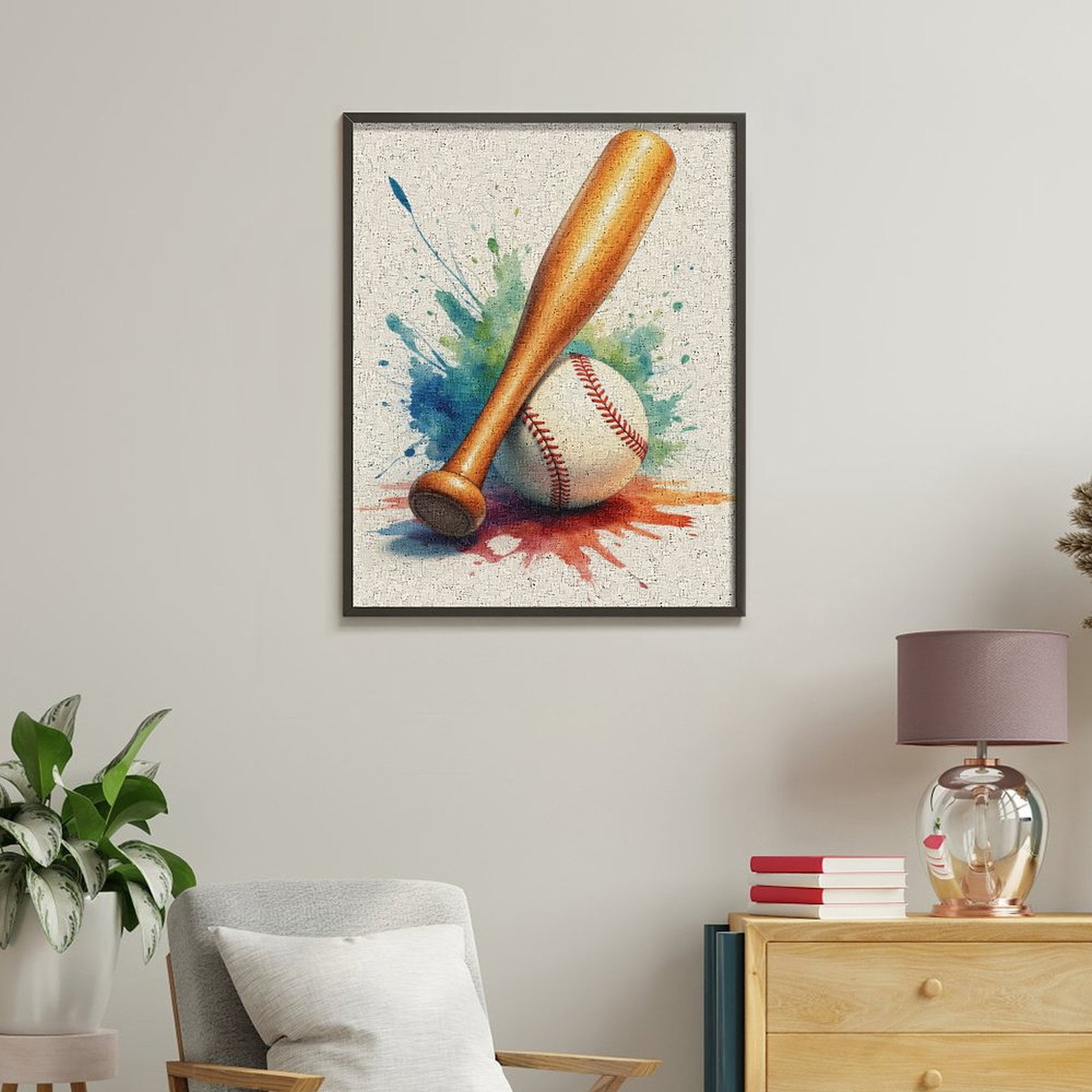 Paint by Numbers Kit for Adults, Baseball Bat Art Splatter Paint by Numbers, Easy Paint by Numbers Kit for Adults Beginner, DIY Adult Paint by Number Kits on Canvas, Home Decor