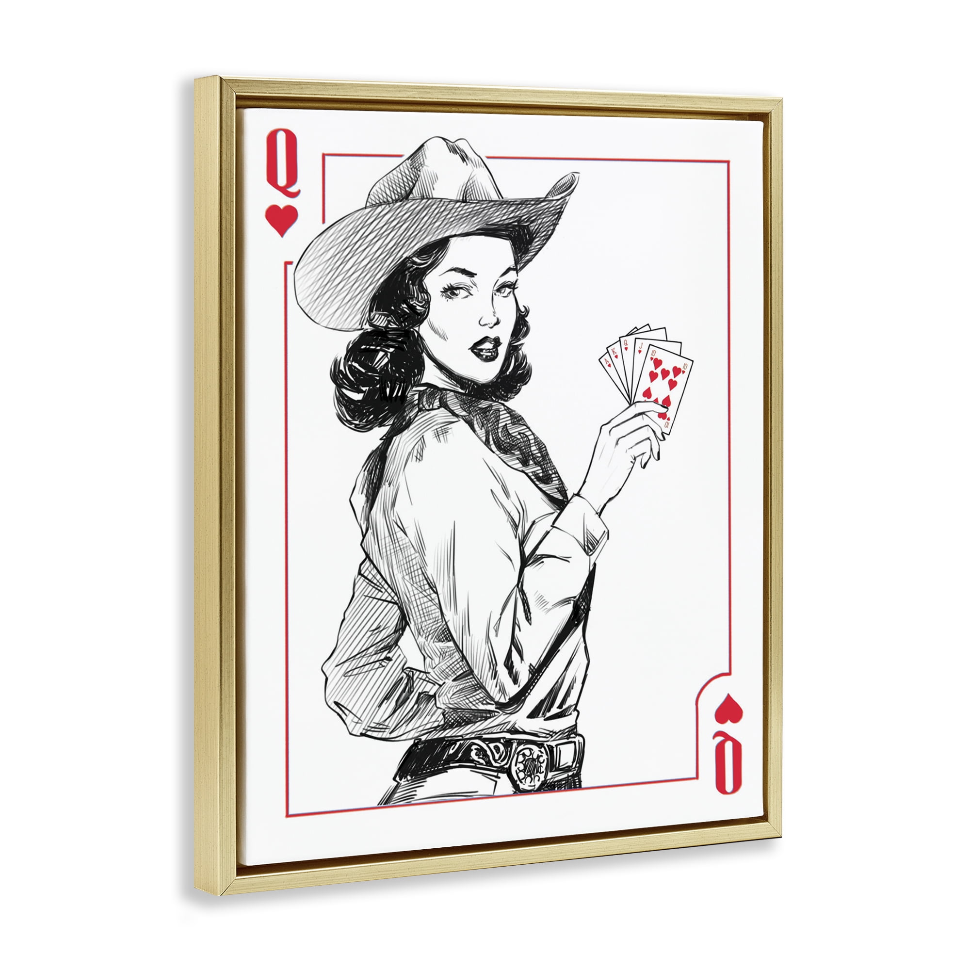 Stupell Industries Cowgirl Queen of Hearts Gold Framed Floater Canvas Wall Art, design by Ziwei Li
