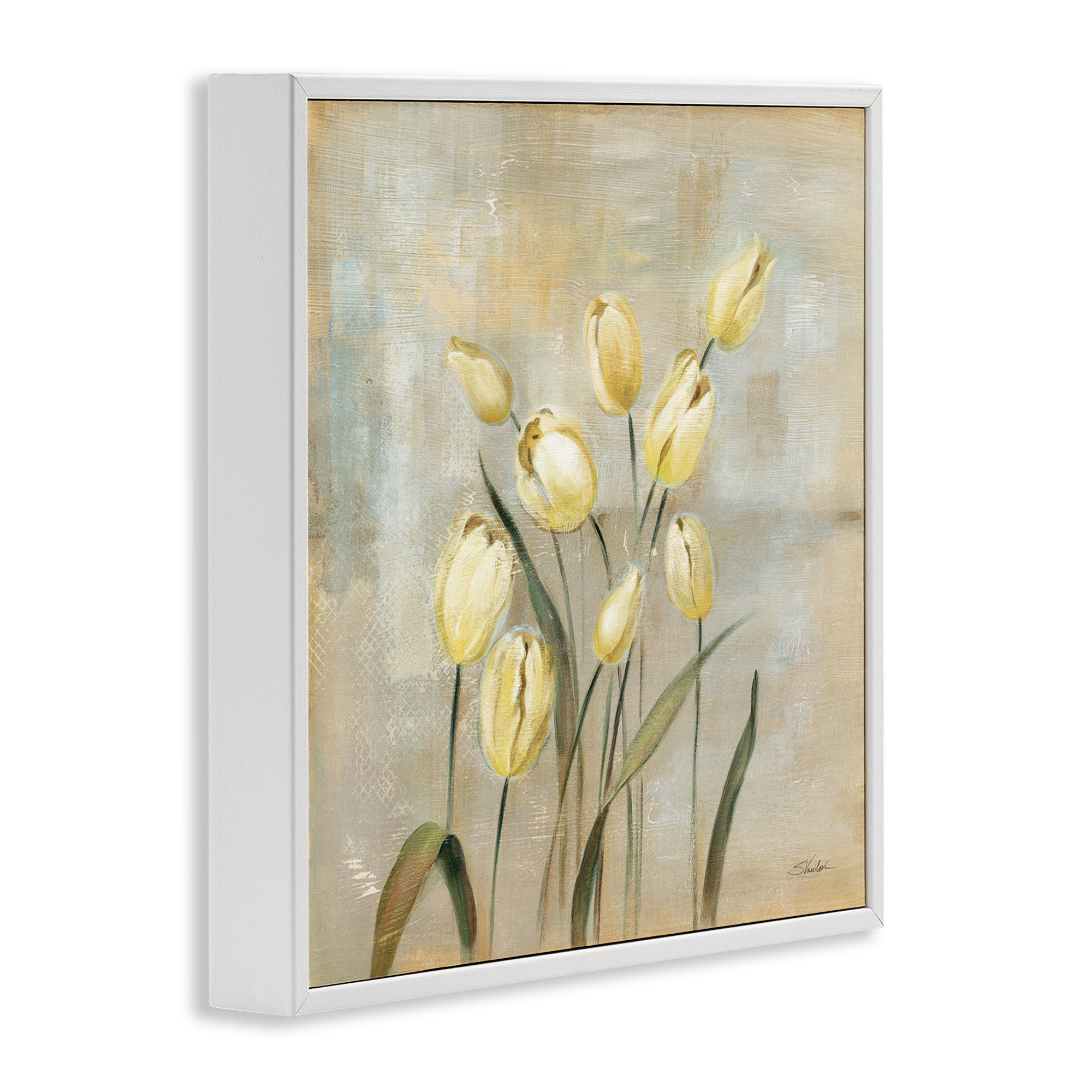 Stupell Industries Yellow Tulips on Beige Botanical & Floral Painting White Framed Art Print Wall Art, 24 x 24