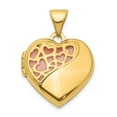 thumbnail image 4 of 14K Yellow Gold Hearts Cut Out 16mm with Pink Fabric Diamond Heart Locket Pendant, 4 of 5