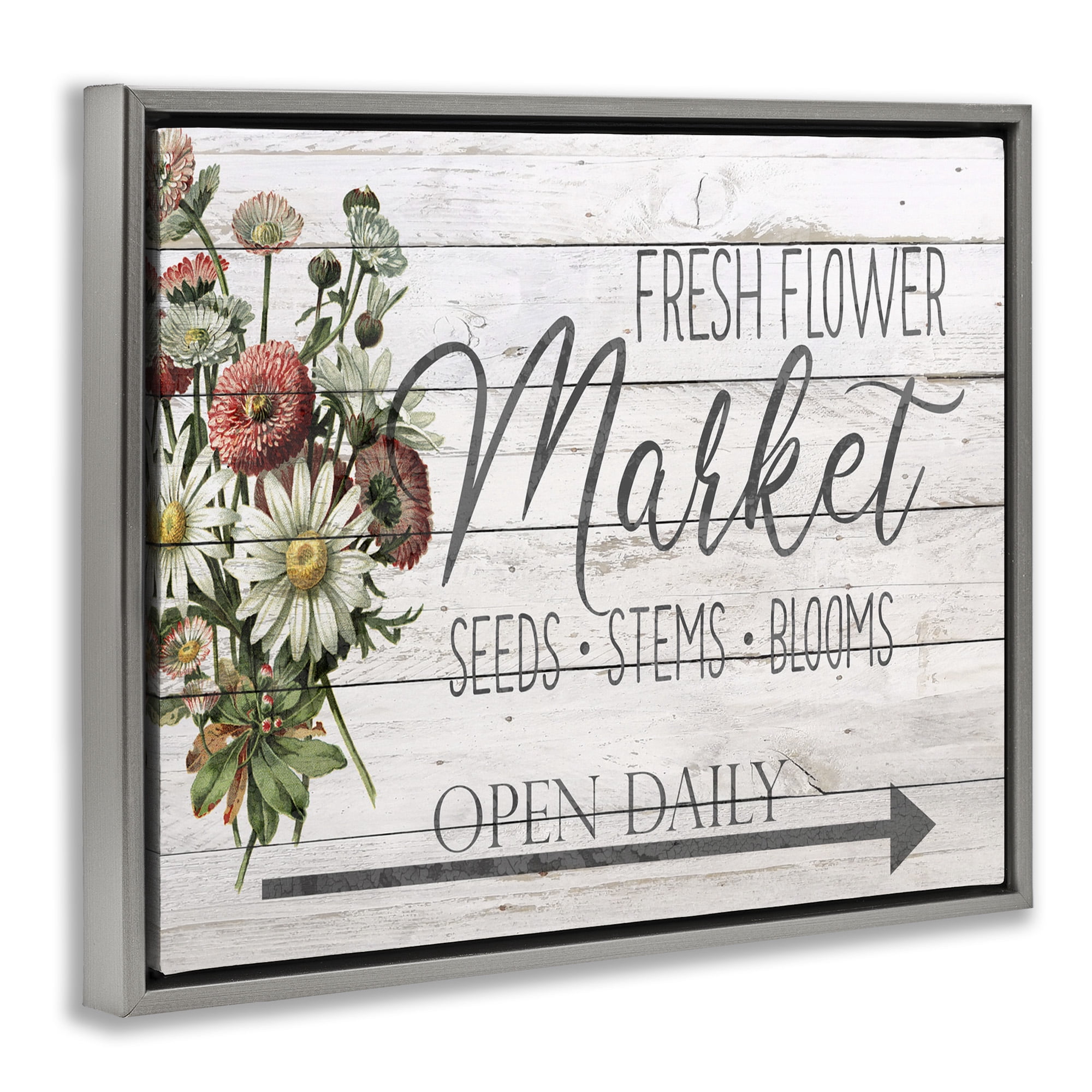 Stupell Industries Planked Style Fresh Flower Market Botanical & Floral Painting Gray Floater Framed Canvas Art Print Wall Art, 21 x 17