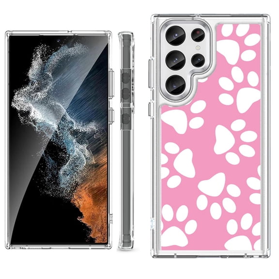 Shockproof Bumper Phone Case for Samsung Galaxy S23 Ultra 5G, by OneToughShield ® - Pet Paw/ Pink