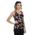 thumbnail image 2 of Gilbins Strechable Popcorn Textured Sleeveless Design Tank Top One Size Fits All Black with Lavender Roses, 2 of 2