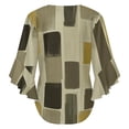 thumbnail image 6 of Abstract Brown Gold Rectangles Art Women's V-Neck Blouse With 3/4 Ruffled Bell Sleeves Casual Top Ladies Blouses, 6 of 7