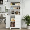 Homfa 64.1'' Kitchen Pantry with Microwave Shelf, 4 Drawers Storage