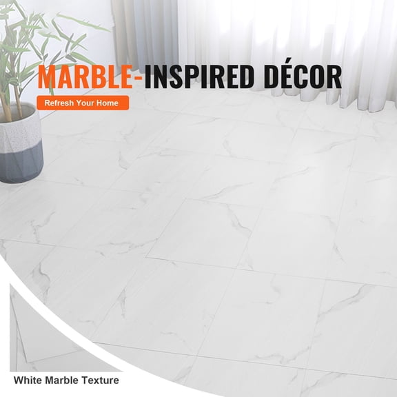 Self Adhesive Vinyl Floor Tiles 12x12",50 Tiles 1.5mm Thick Peel&Stick,White Marble Texture DIY Flooring for Kitchen,Dining Room,Bedrooms&Bathrooms,Easy for Home Decor