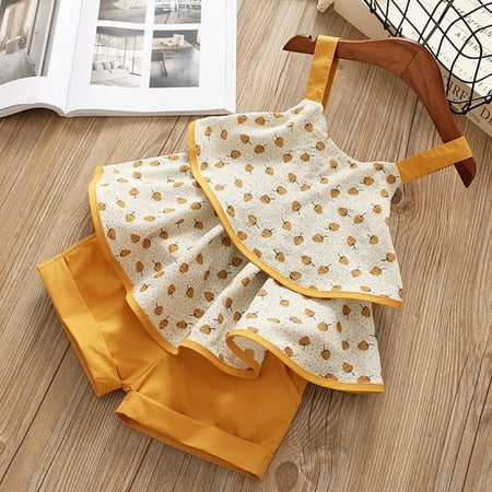 

DAETIROS Prevalent Soft Printing New Suspender Solid Baby Vest Girls Shorts Yellow