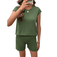 thumbnail image 1 of Conjunto de Pijama de Dos Piezas para Mujer, de Punto, con Mangas y Suéter Suave Verde L, 1 of 10
