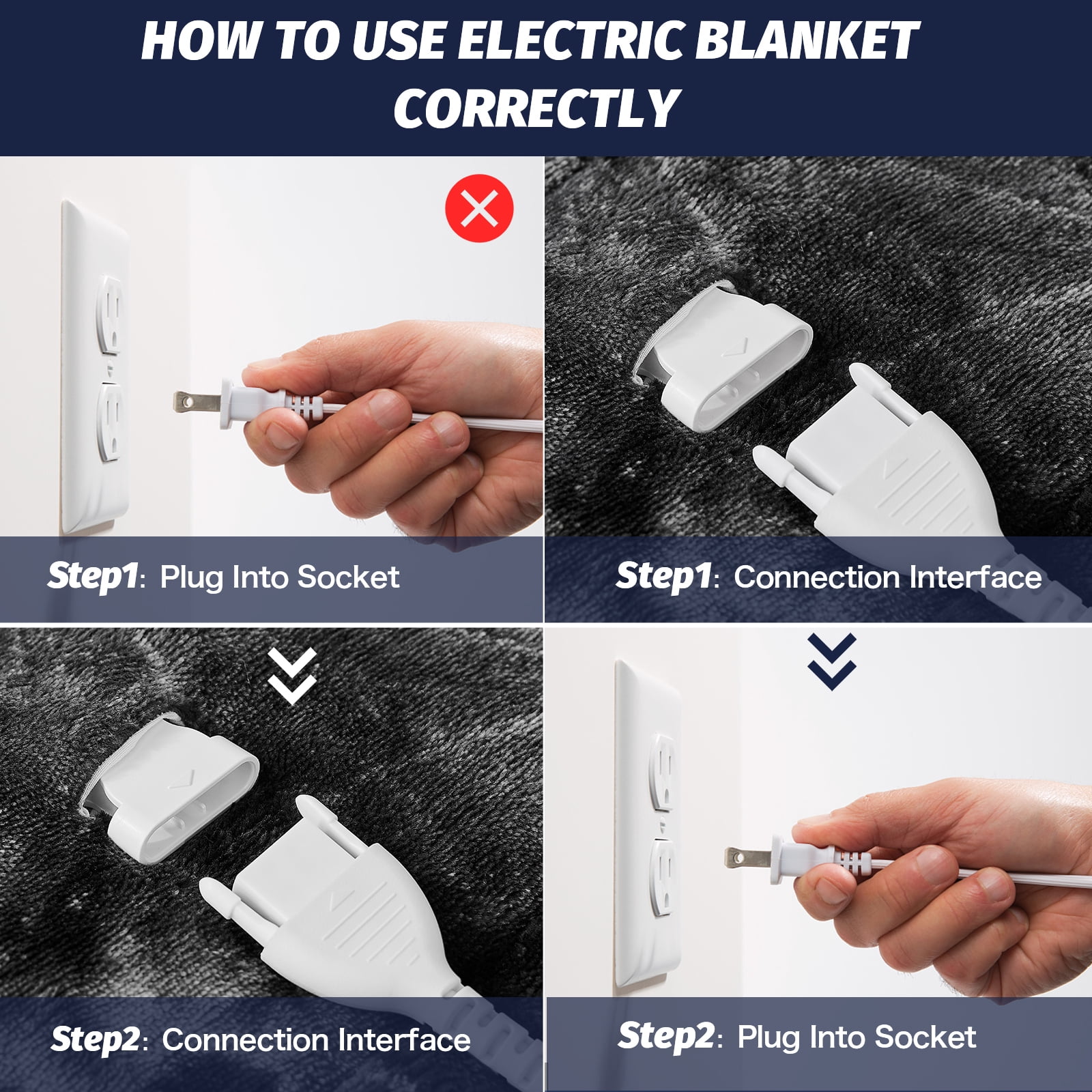 PMONPA Electric Heated Blanket, 51"x61" Heating Blanket for Adult, Soft Flannel & Sherpa, 10 Heating Levels & 1-8 Hours Auto off, Black