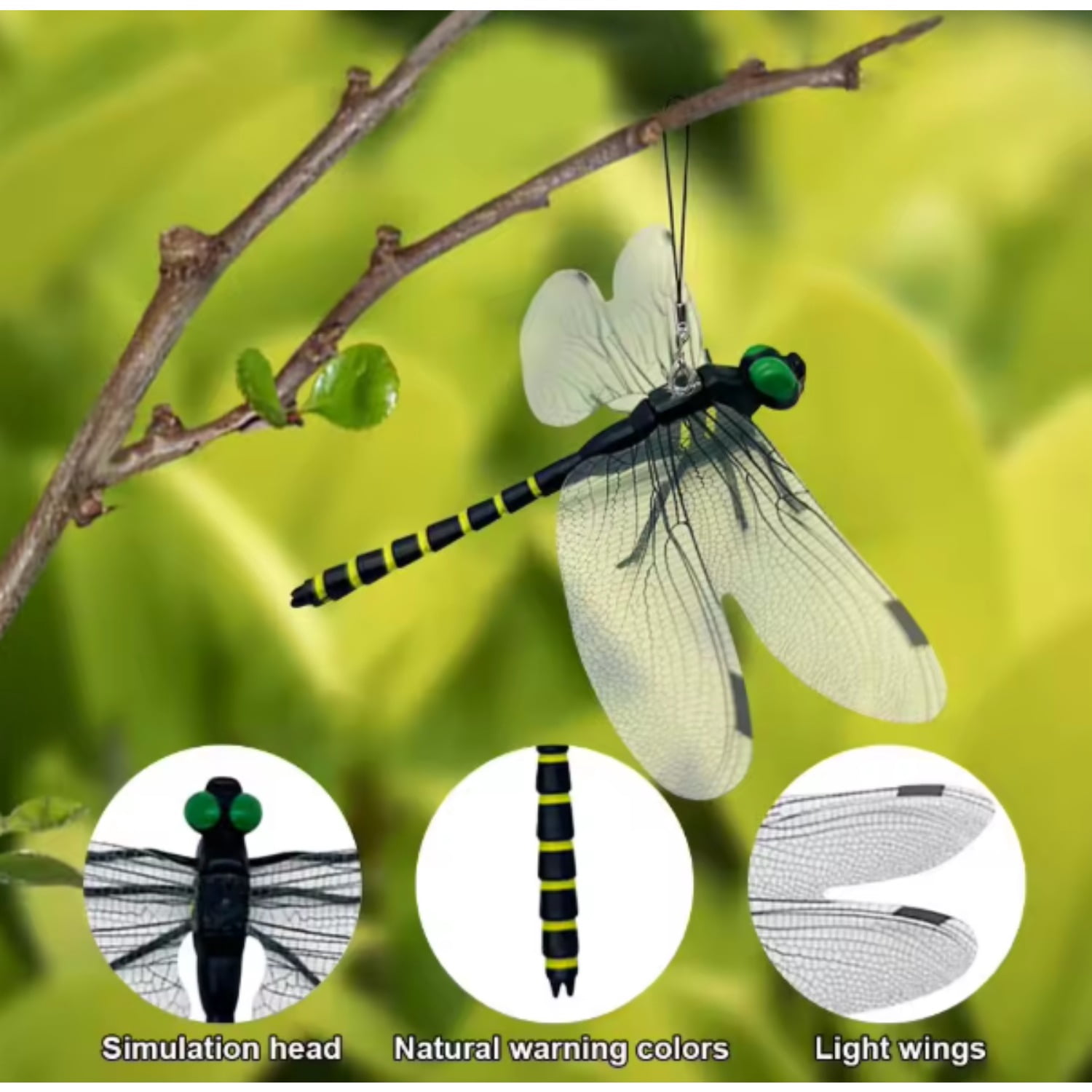 Dragonfly Clips for Bugs Repellent - Dragon Fly Clips For Bugs Repellent Outdoor Realistic Dragonfly Decoy, Portable Pins and Hanging Cords for Hiking, Camping, Gardening, and Yard Decor