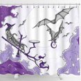 thumbnail image 1 of Whimsical Halloween Shower Curtain - Purple Swirls, Full Moon, Bats & Witch Design, 1 of 4