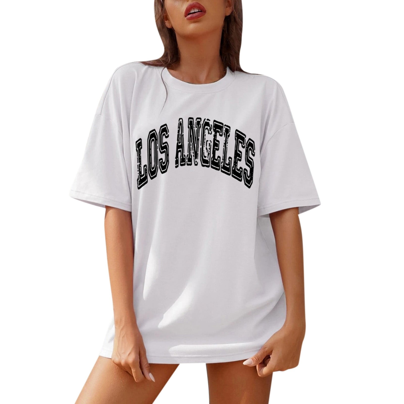 Oversized T-shirt - Gray-black/Los Angeles - Ladies