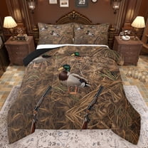 Manfei Mallard Duck Bedding Comforter Set,Rustic Farmhouse Cabin Twin Comforter Sets,Fishing And Hunting Bedding Set For Men Women,Microfiber Bedroom Decor Reversible,2pcs