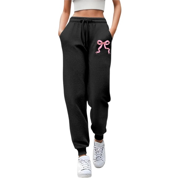 WERYOUNG Women's Work Pants Bow Print Sweatpants Elastic Waist Casual Joggers Workout Athletic Pants Comfortable Fit Trousers