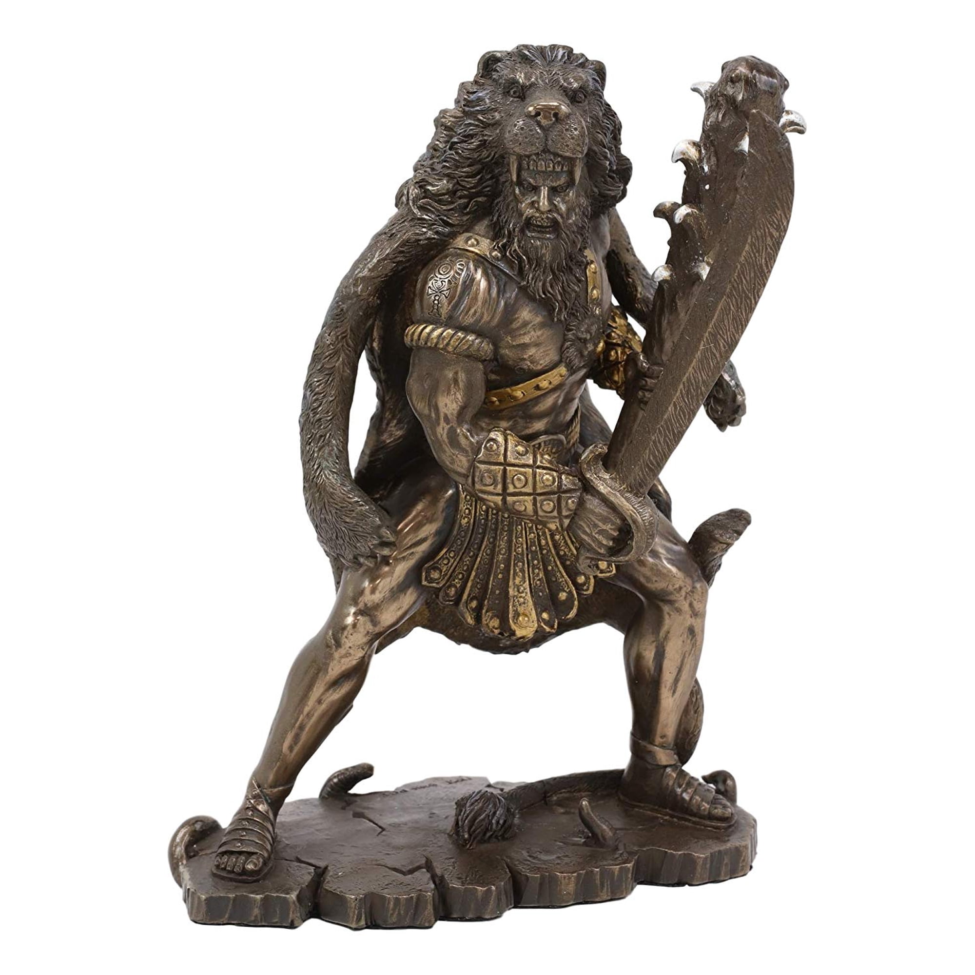 Ebros Hercules Holding Club with Neman Lion Skin Armor Sculpture