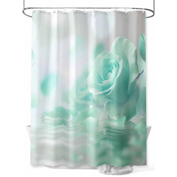 Fsddascl Green Rose Fantasy Shower Curtain Set - 60" x 72" Washable Bathtub Curtain with 12 Hooks, Elegance Floral Romantic Reflection Waterproof Fabric Stall Shower Curtains for Bathroom/Bathtub