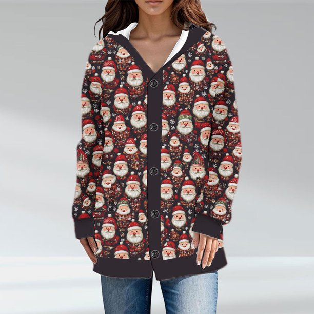 Cárdigan informal de punto con estampado navideño para mujer, chaqueta con botones y abrigo para mujer