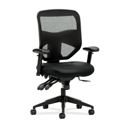 Sharp Series Leather - HON Prominent Series High Back Leather Task Chair - Mesh Computer Chair with Arms for Office Desk, Black (HVL532)