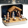 thumbnail image 2 of Selrti Miniature Christmas Nativity Set in A Tin Box Handcrafted Pocket Nativity Scene Gift Small Religiou Holy Family Ornament for Desk Shelf Office Travel Decor, 2 of 8