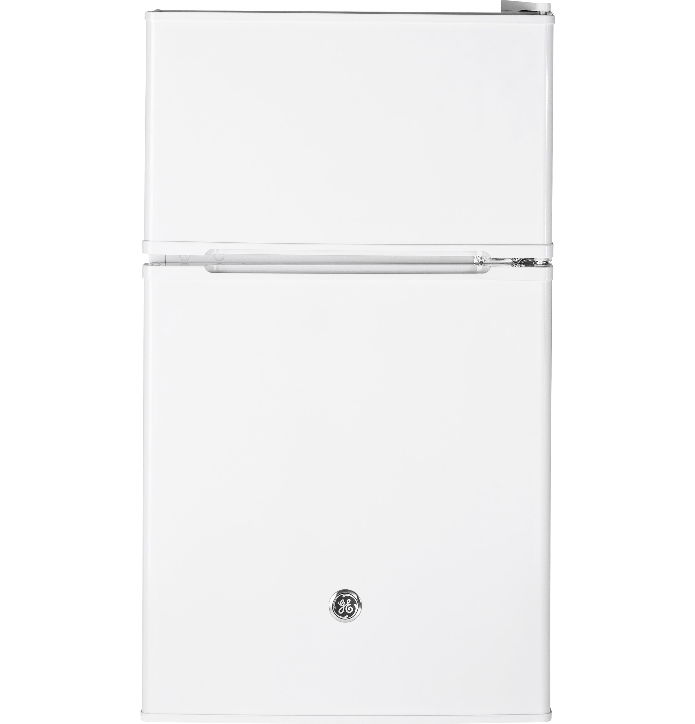 Photo 1 of **DAMAGED** GE 3.1 Cu Ft Double-Door Compact Refrigerator GDE03GGKWW, White