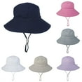 thumbnail image 3 of Summer Unisex Kids Solid Color Breathable Anti-UV Wide Brim Chin Strap Sun Hat, 3 of 10