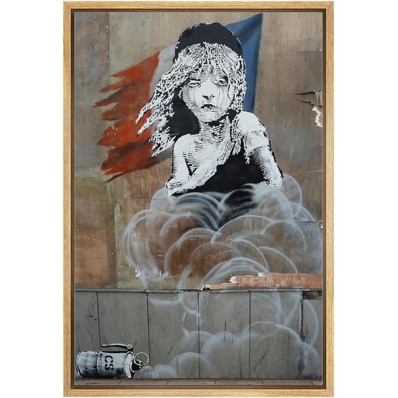 IDEA4WALL Framed Wall Art Banksy Style French Girl Les Miserables Graffiti & Street Art Cityscape Illustrations Pop Art Canvas Print for Living Room, Bedroom, Office - Natural 24"x36"