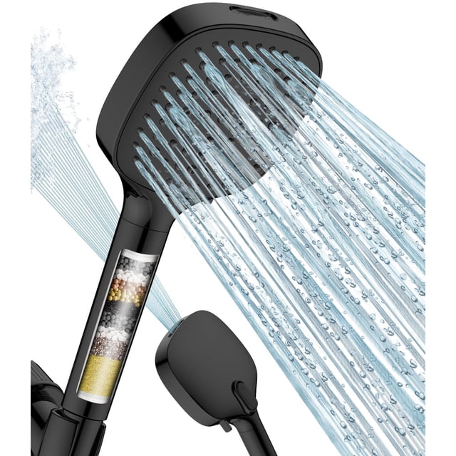 Cabezal de ducha de mano filtrado MakeFit de 7 modos, negro