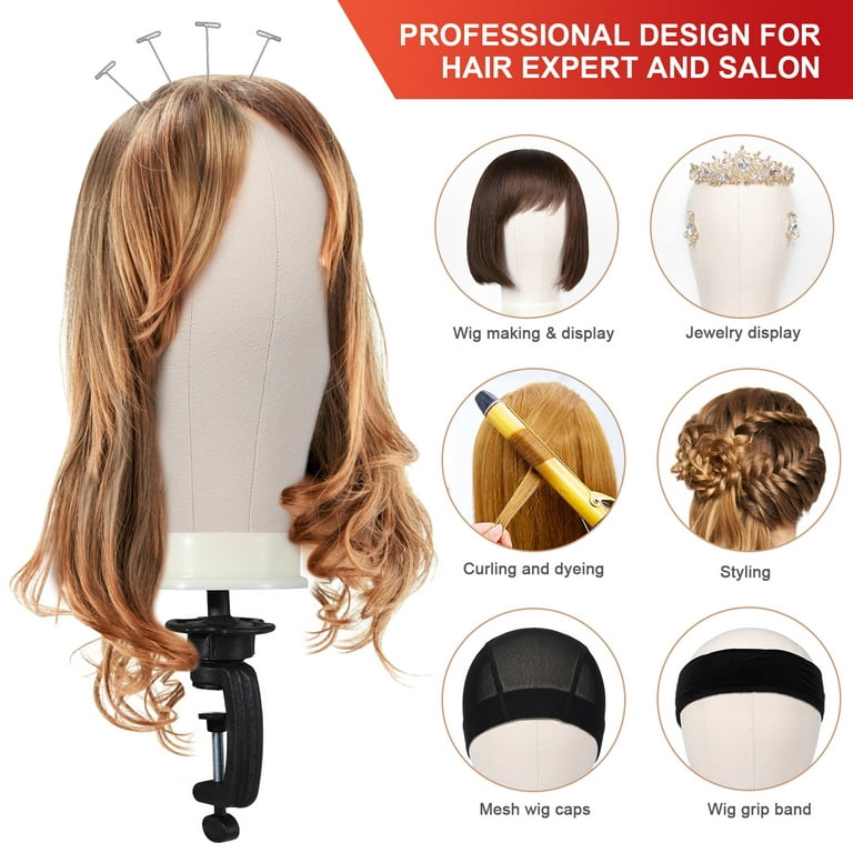 Walmeck 21~25 Inches Wig Head Mannequin Head Wig Display Styling Head with T-Pins Wig Mannequin Head Stand, Size: 22