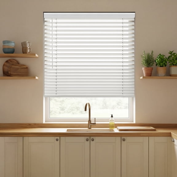 REGAL estate Cordless 2" Embossed Faux Wood Blinds, Moisture-Resistant Light Control Window Blinds, Privacy Shades, 20" W x 48" H, White