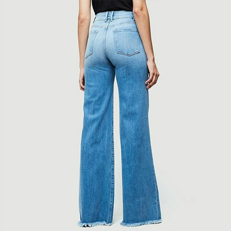Women's High Waist Baggy Jeans Wide Leg Denim Jeans Flap Pocket