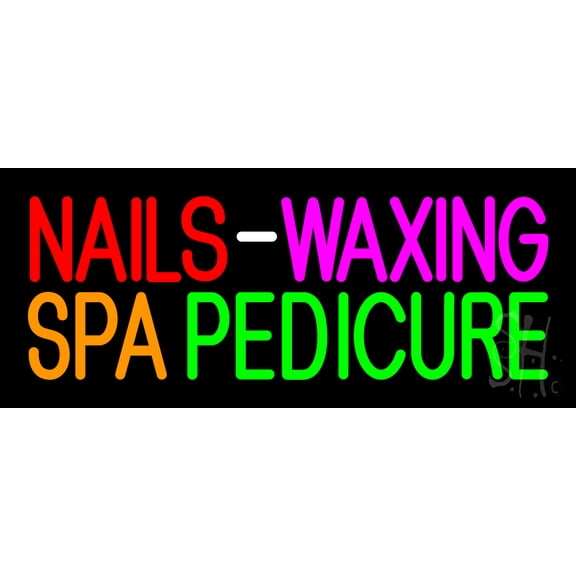 Nails Waxing Spa Pedicure LED Neon Sign 10 x 24 - inches, Black Square Cut Acrylic Backing, with Dimmer - Bright and Premium built indoor LED Neon Sign for Spa interior decor and storefront.
