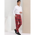 thumbnail image 4 of Pantalones de vestir a cuadros para hombre Pantalones de negocios con frente plano Pantalones de traje a cuadros Rojo oscuro S, 4 of 6