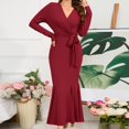 thumbnail image 4 of FcBaudy Robe à Manches Longues Col en V, Robes d'Été pour Femmes, Robes de Mode Féminine Col en V Manches Longues Robe Unie Sirène Robes Femmes Robe, 4 of 8