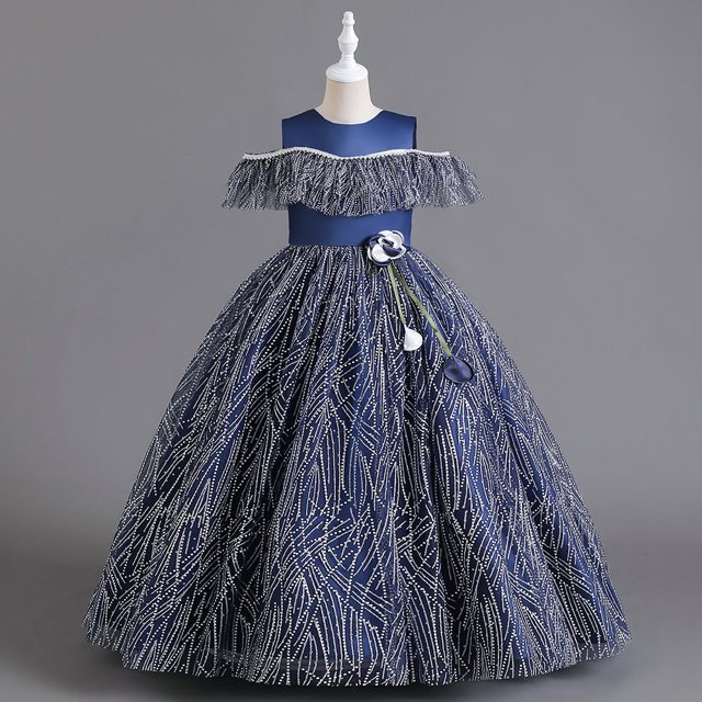 Vestido infantil Vestido de princesa Vestido de niña de flores estilizado con hilo hinchado Vestido de niña de flores para boda Vestido de niña para presentación de piano