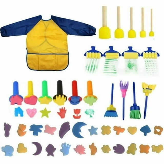 44pcs Sponge Painting Brushes Kit Mini DIY Painting Kits Early Learning Kids Paint Set Child Play Gift