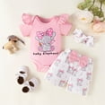 thumbnail image 2 of TAIAOJING Toddler Baby Girl Outfit Girls Short Sleeve Letter Romper Tops Cartoon Print Bowknot Shorts Pants With Headbands 3PCS Set, 2 of 9