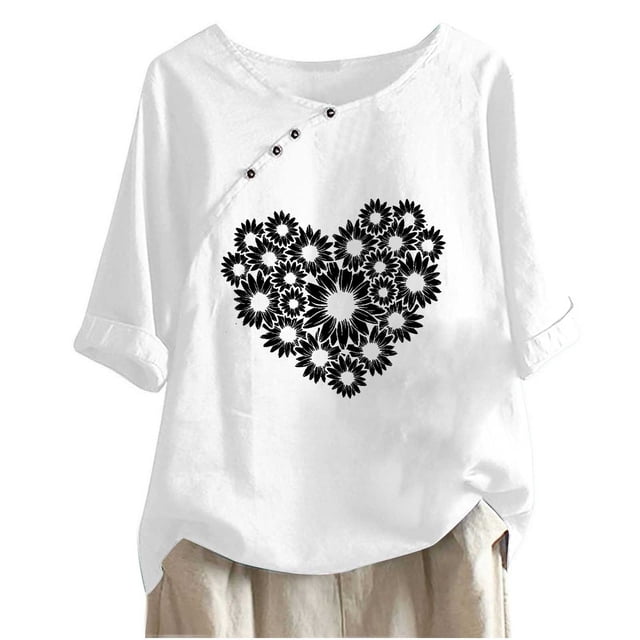 Birdeem T-Shirt Décontracté en Coton et Lin Imprimé à Manches Courtes Col Rond Boutonné