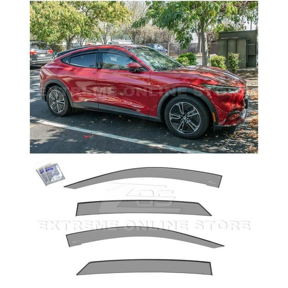 Replacement For 2020-Present Ford Mustang Mach-E | EOS Visors Tape-On Style SMOKE TINTED Side Vents Window Deflectors Rain Guard DWV-V223