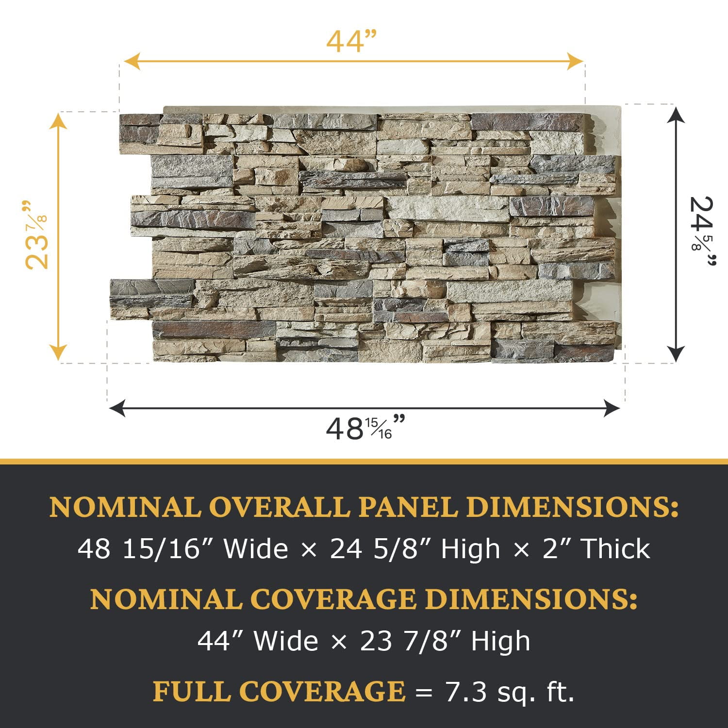 AZ Faux Stacked Stone 3D Textured Wall Panel | Sedona | 48''L x 24''H x 2''D | 1 Panel | Ocean Mist