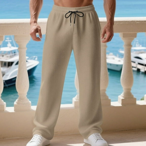 Yusimy Men's Outdoor Casual Pants Solid Color Sun Protection Water Repellent Quick Dry Elastic Waist with Drawstring Loose Fit Functional Utility